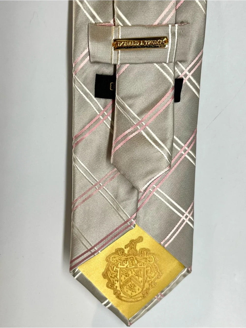 Donald J. Trump Tie Mens One Size Beige Silver Pink 100% Silk Classic Necktie